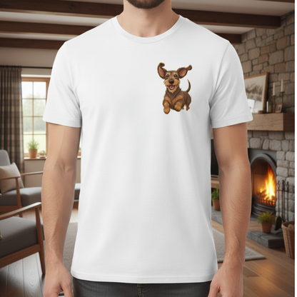 Koszulka Unisex Jamnik Drops Odkrywca - Przygodowy Pies | PyraWBrylach