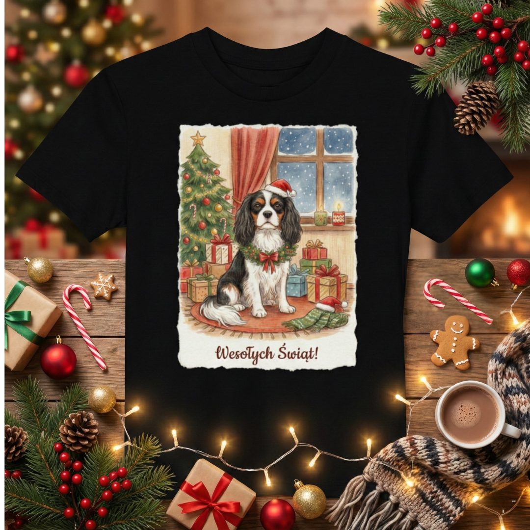Dziecięca Koszulka Unisex "Świąteczny Cavalier king"|PyraWBrylach