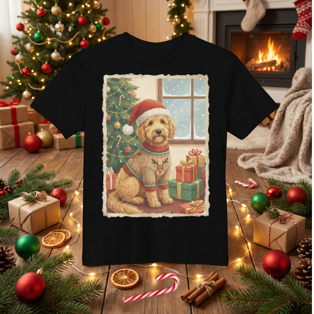 Dziecięca koszulka Unisex "Świąteczny Goldendoodle"|PyraWBrylach