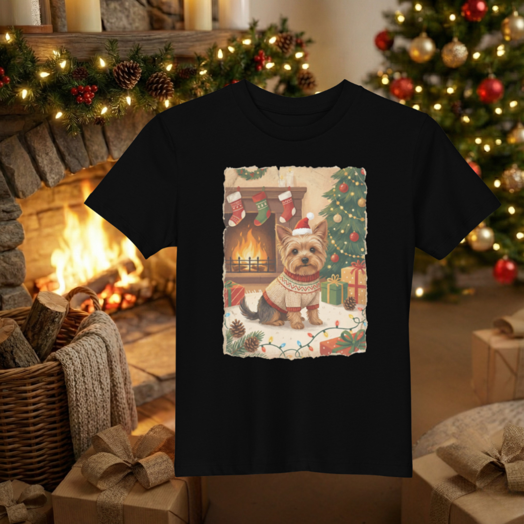 Dziecięca Koszulka Unisex "Świąteczny Yorkshire terrier"|PyraWBrylach