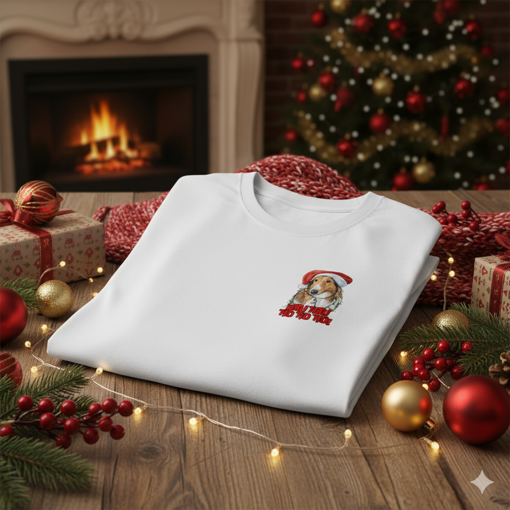 Koszulka Unisex Świąteczny Owczarek Szkocki Collie - Pomocnik Św. Mikołaja | PyraWBrylach