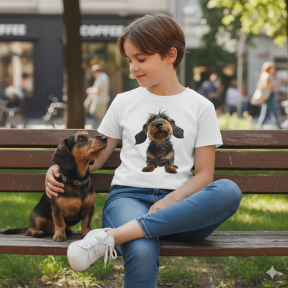 Koszulka Dziecięca z Jamnikiem Chrupkiem - Słodki Pies | PyraWBrylach