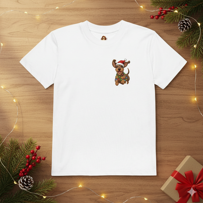 Koszulka Dziecięca ze Świątecznym Jamnikiem - Boże Narodzenie | PyraWBrylach