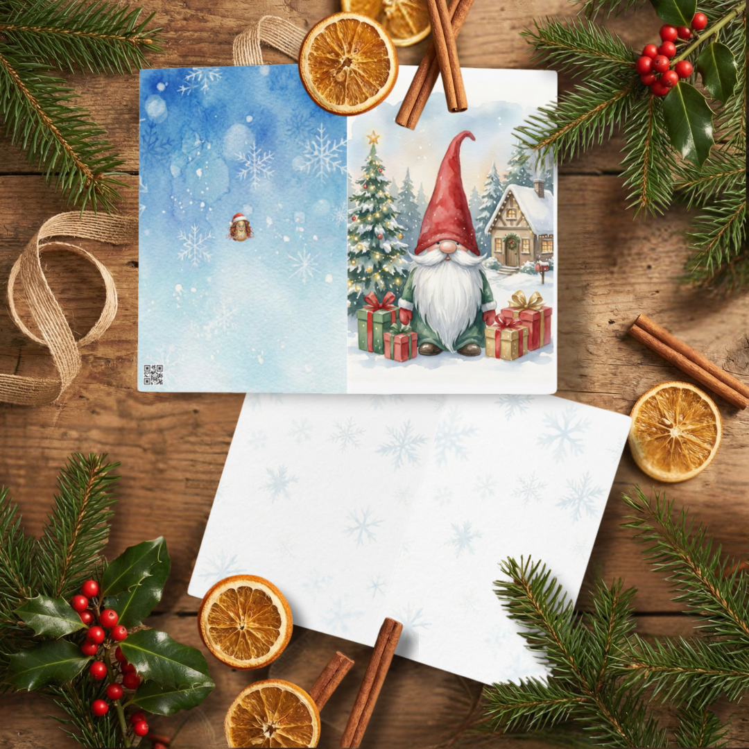Kartka świąteczna- Gnom z prezentami|PyraWBrylach