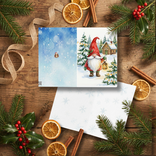 Kartka Świąteczna- Gnom z lampionem|PyraWBrylach